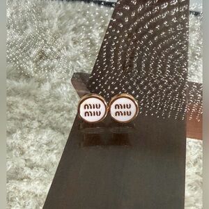 Miu Miu Gold Black Logo Stud Earrings